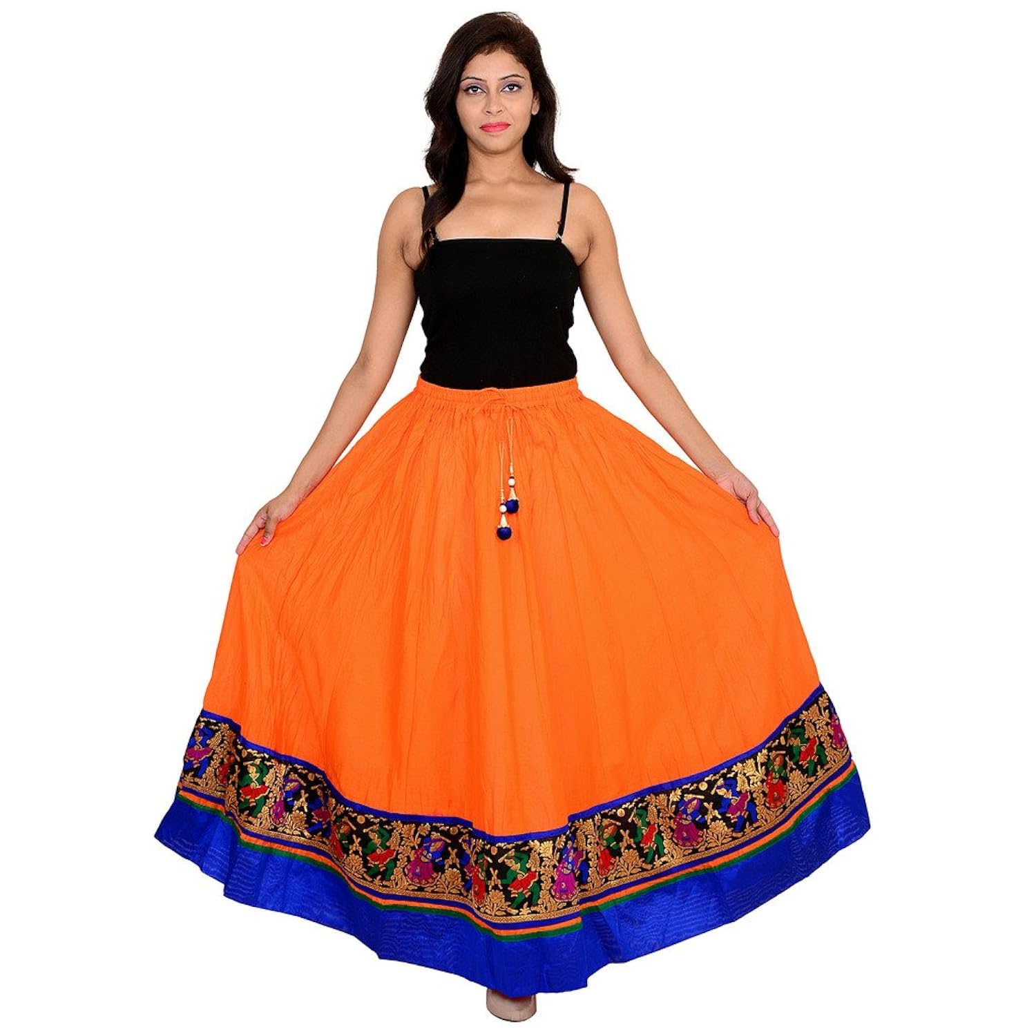 ooltah chashma women's long skirt - skrt-126_orange_free size