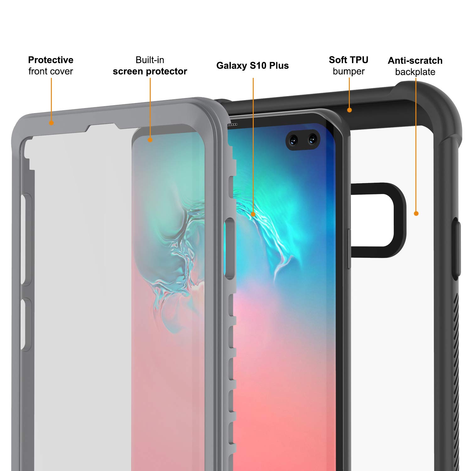 PunkCase Galaxy S10 Plus Case, [Spartan Series] Clear Rugged Heavy Duty Cover W/Built in Screen Protector | Ultra Slim 360 Full Body Protection Compatible W/Samsung Galaxy S10 Plus [Black]