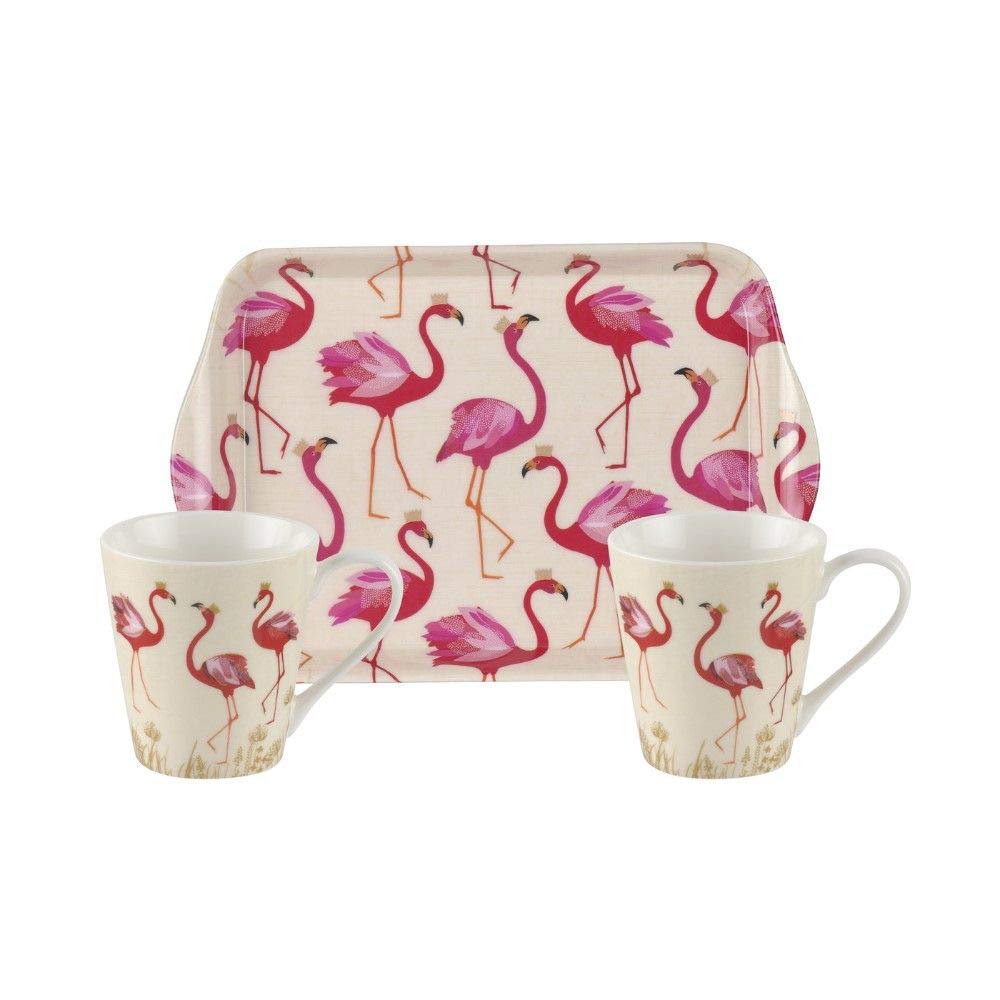 Portmeirion Sara Miller Flamingo Mug and Tray Set, Multi-Colour