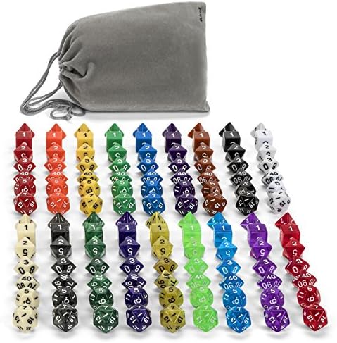 126 Polyhedral Dice By ASCT- Complete Sets Of Seven Dice In 18 Colors - d4, d6, d8, d10, d12, d20 Dice & Percentile % die โ Ideal For Tabletop, Math, RPG, MTG & D & D Games โ With Velvet Dice Pouch