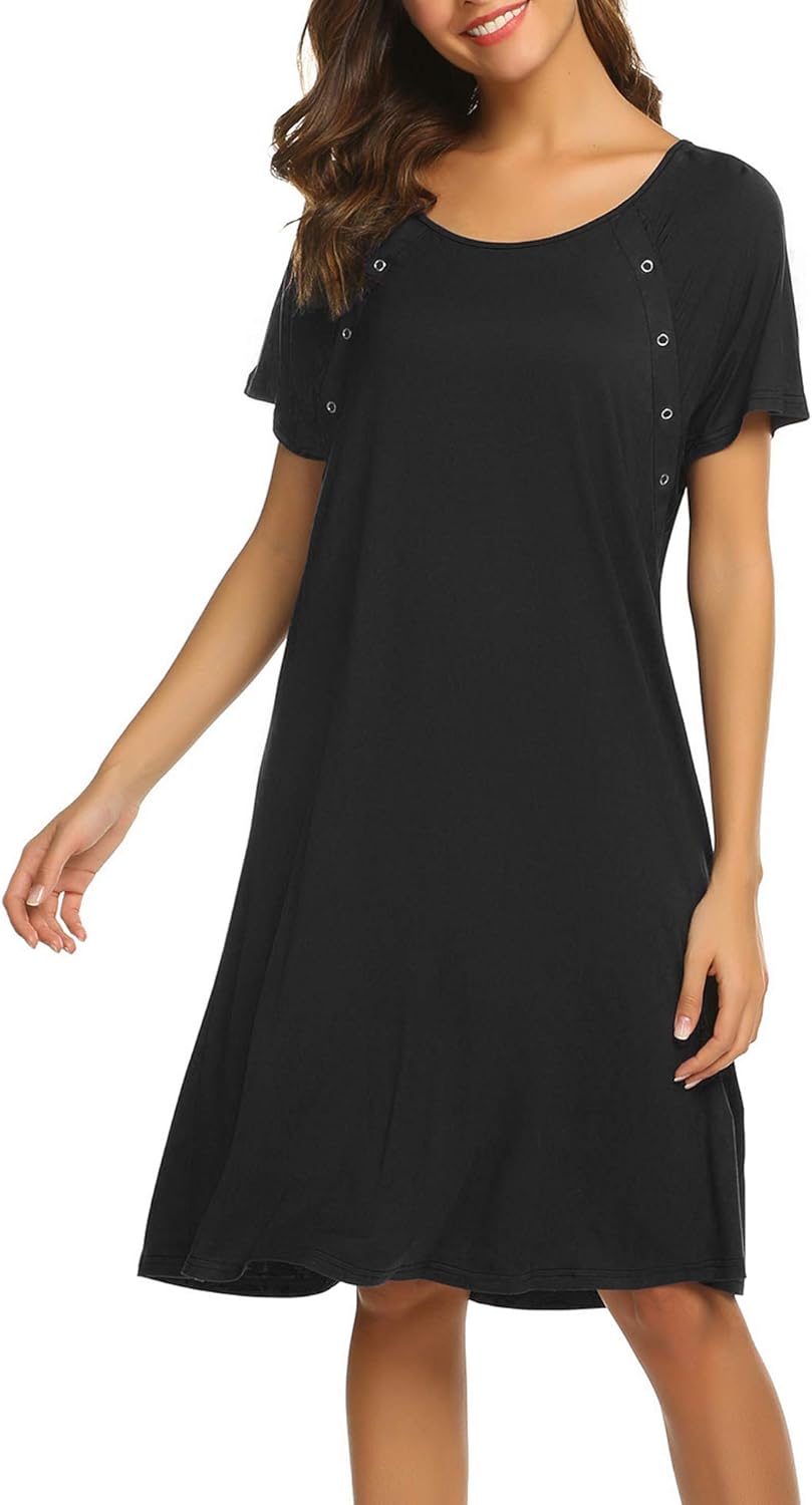 Ekouaer Women’s Nursing/Delivery/Labor/Hospital Nightdress Short Sleeve Maternity Nightgown with Button S-XXL at  Women’s Clothing store