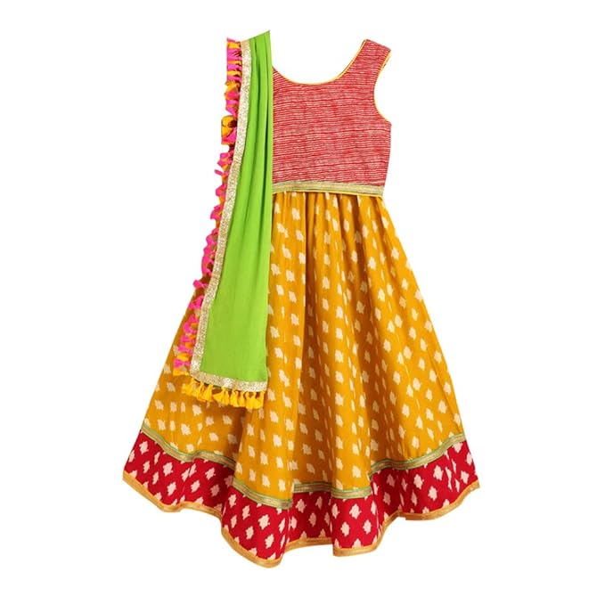 Kids Chakra By Hopscotch Girls Cotton Diamonds Dhoti- Kurta Sets In Yellow Color