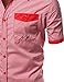 Color Contrast Collar Striped Short Sleeve Shirts Red Size L