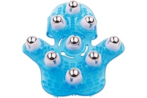 Boseen Handheld Massage Ball for Muscle Back Neck Joint Foot Shoulder Leg Pain Relief - Palm Shaped Massage Tool with Roller Balls, Portable Design, Blue