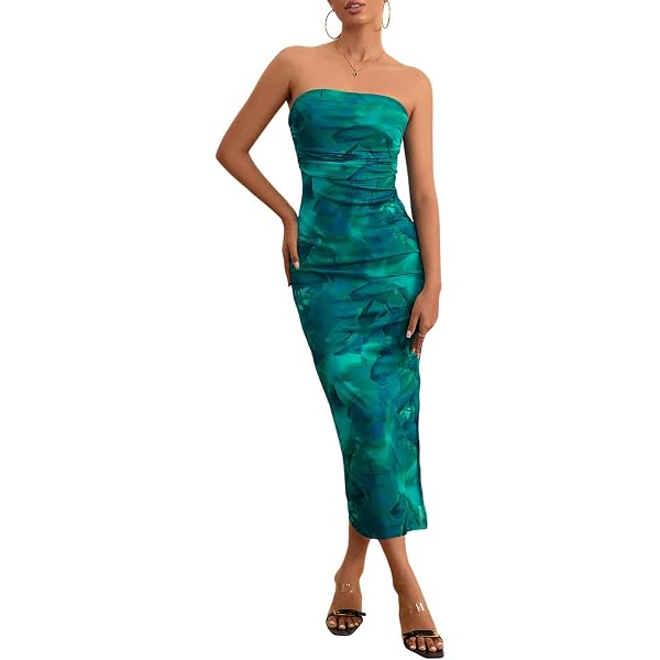 Amazon.com: Milumia Women's 2026 Summer Floral Strapeless Tube Top Dresses  Side Slit Wedding Guest Bodycon Maxi Dress All Green Mix X-Small : Clothing,  Shoes & Jewelry