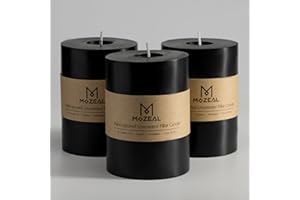 MOZEAL 3" x 4" Hand-Poured Unscented Candle,Dripless Pillar Candle Set of 3,Long Clean Burning,Approx 72 Hours Burn Time,Rustic Country Style,Wedding,Dinner,Christmas and Home Decor,Black