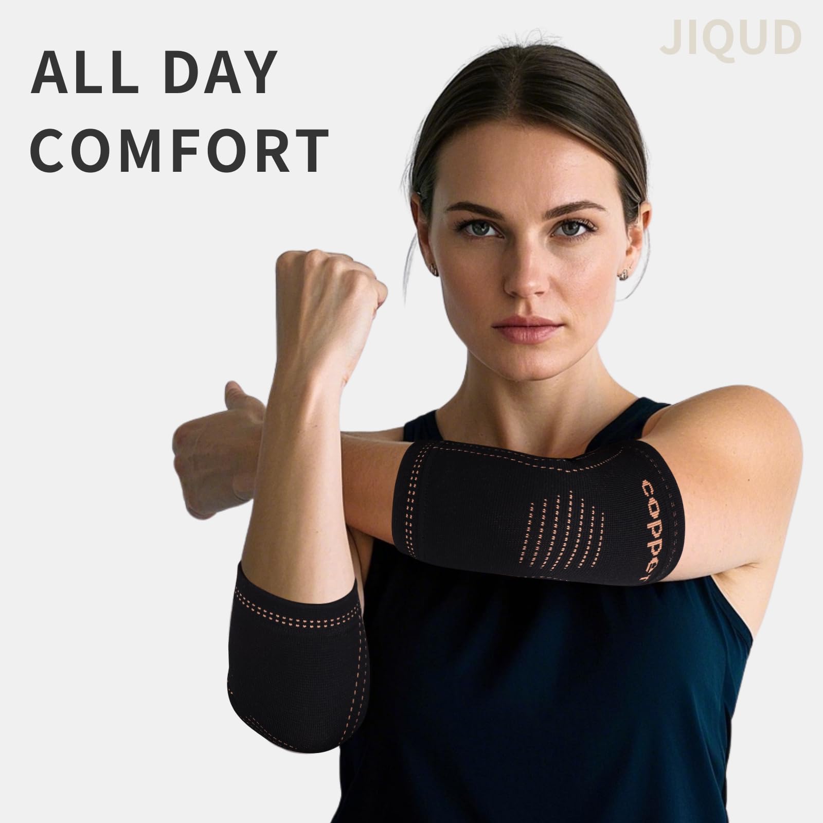 JIQUD Elbow Brace for Tendonitis and Tennis Elbow for Women,Copper Elbow Compression Sleeve for Golfers Elbow Pain Relief | Arm Support Fit for Men Weight lifting Workouts, Recovery, Arthritis