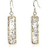 Desnuage Gold Rectangle Dangle Earrings - Handmade Resin with Abalone Shell Pieces, Unique Drop Earrings