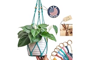 HANDMADE BY URUBA Macrame plant hanger 3ft beaded plant hanger for pots 4-8” for live plants indoor and outdoor decor hanging plant holder Boho décor Plant stand indoor Hanging planter for plant pots (Ocean Teal)