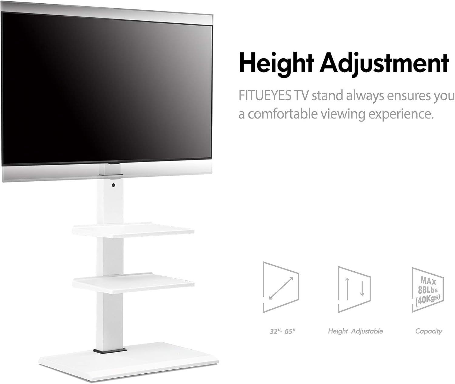 FITUEYES Swivel Floor TV Stand Base for TVs Up to 65” TVs White Corner TV Stand with Height Adjustable Entertainment Shelves – Perfect for Media Storage, FT-S3602MW: Electronics