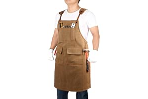 QuQuRuan Work Apron with Pockets Thickened Waxed Canvas Apron Extended Adjustable Strap Waterproof Apron Protection for Men