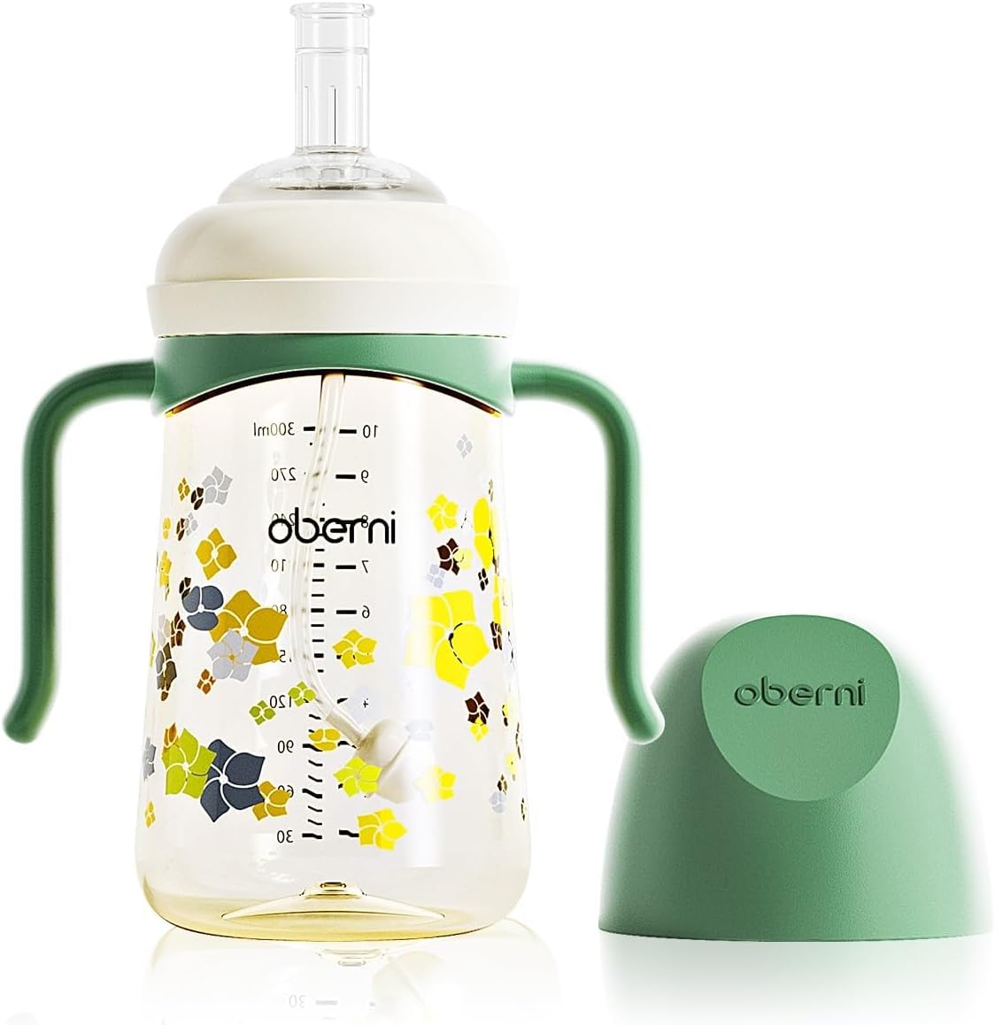 Oberni Non-Spill Toddler Sippy Cup, Weighted Straw PPSU Baby Water Bottle, Leak-Proof Spout Cup with Removable Handles for 6 Months Plus, BPA Free (240ml / 8oz / Green/Pack of One)