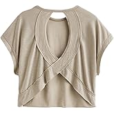 QJQ Women's Workout Shirts Open Back Short Sleeve Tops Casual Yoga Y2k Trendy Crop Running Tees 2026 Streetwear