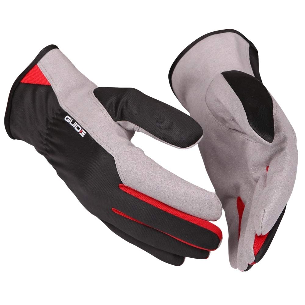 GUIDE 761 8 Soft and airy work glove with faux leather for The palm and polyester back. The glove has a short opening for easy on and off