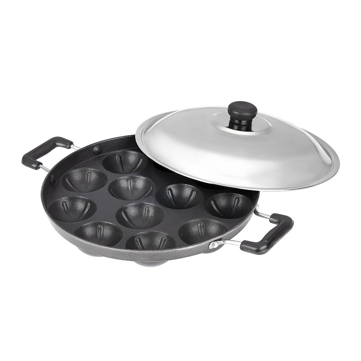 Photo 1 of Tanish Trading Non-Stick Appam Patra Paniyaram Pan – 12-Pit Appam Maker with Lid, Takoyaki & Danish Aebleskiver Filled Pancake Pastry Pan