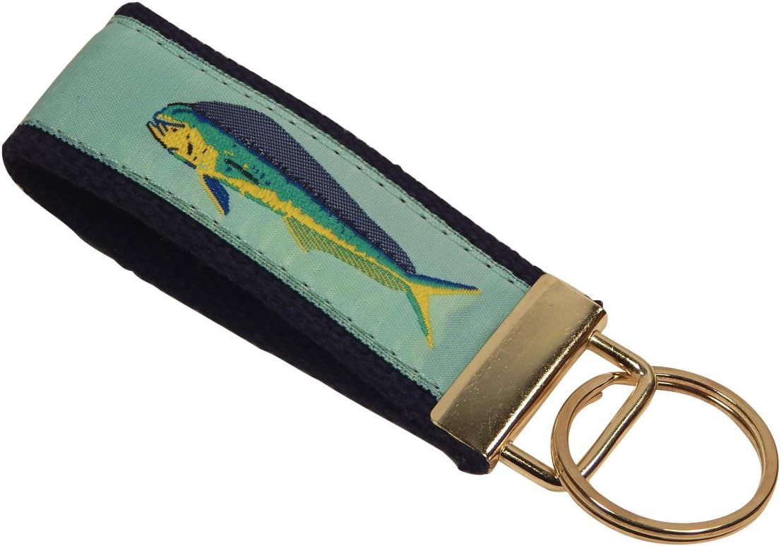 Preston Mahi Mahi on Mint Green Classic Ribbon Key Ring, Navy Webbing
