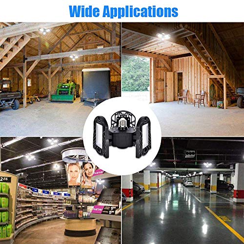 LED Garage Lights, 60W E26/E27 6000LM Deformable Basement Lighting for Full Area, LED Garage Light Bulb for Workshop,Industrial Lamp, barn, Cellar,Warehouse etc (No Motion Activated)