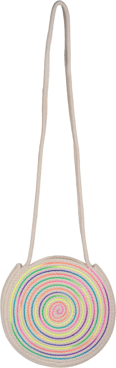 styleBREAKER Ladies Round Bali Bag shoulder bag with colorful neon thread and braided bag strap, handle bag 02012341, color:Beige