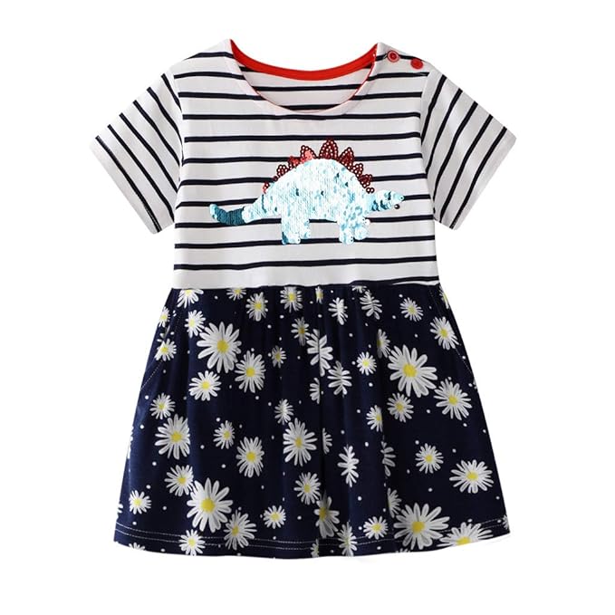 WUSIKY Baby Mädchen Sommerkleid, Kleinkind Kind Baby Mädchen Gestreifte Floral Dinosaurier Bling Druck Princess Kleid Minikle