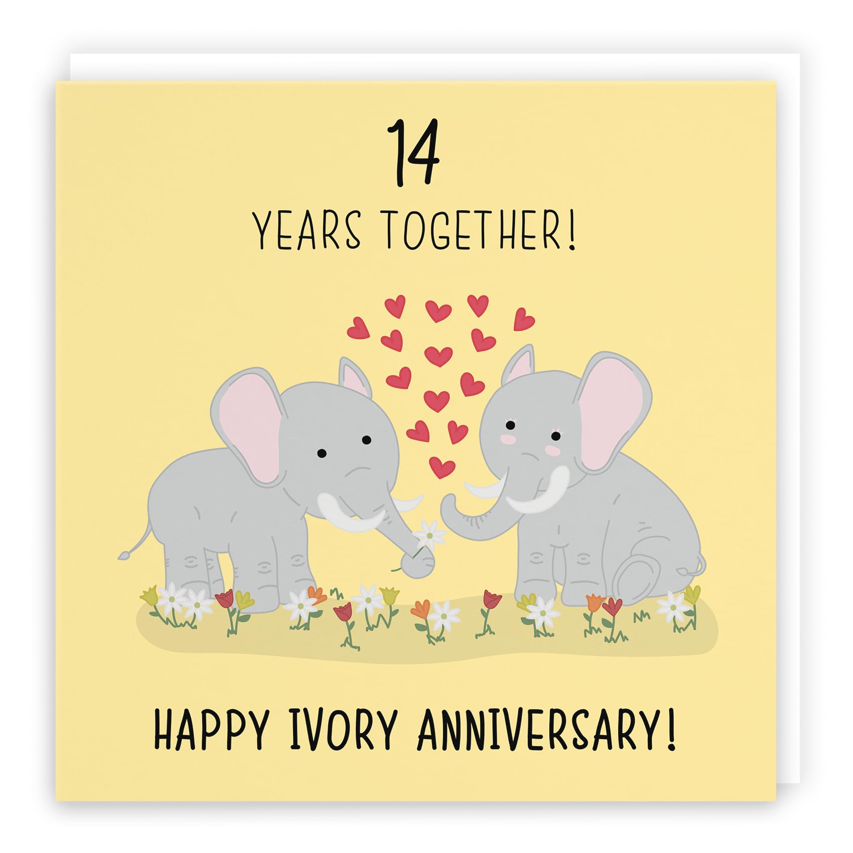 Hunts England - Large 14th Wedding Anniversary Card - Large Size - Ivory Anniversary - Iconic Collection - Large - 210 x 210 mm - 14 Years Cute Anniversary Card For Him, Her, Couples, etc.