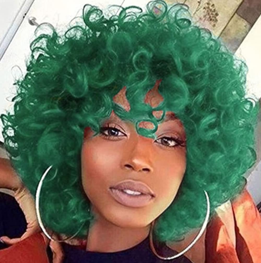 PORSMEER Curly Afro Wigs for Women Natural Synthetic Hair Kinky Big Wave Bob Green Wig for Halloween Cosplay Movie Costume/Daily Wear — image 1