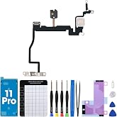 DGSCSMY for iPhone 11 Pro Power Button Flash Light Flex Cable Replacement | OEM On Off Control Microphone FlashLight Cable Switch Assembly Metal Bracket Complete Repair Fix Tools Kit A2160 A2217 A2215