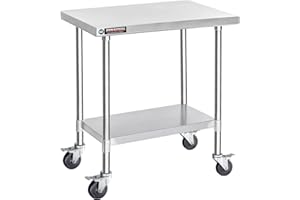 DuraSteel Food Prep Stainless Steel Table - 30 x 36 Inch Metal Table Cart - Commercial Workbench with Caster Wheel - NSF Certified - For Restaurant, Warehouse, Home, Kitchen, Garage