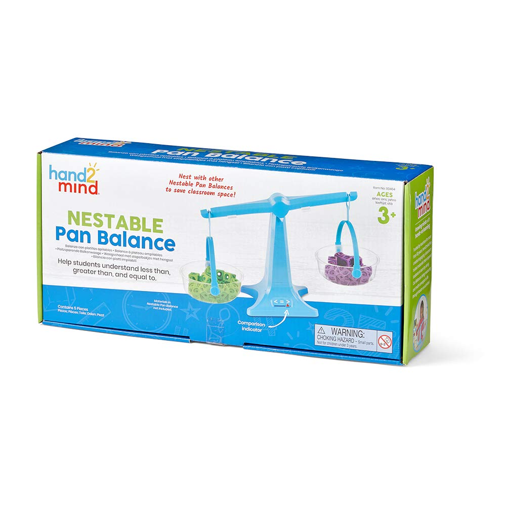 hand2mind Blue Nestable Pan Balance, Clear Double Balance Scale for Kids, Weight Scale for Liquids and Solids, Easy to Assemble, Space Saving Storage Base, Balance Scale for Classroom (Set of 1)