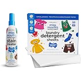 Miss Mouth's Stain Treater Laundry Kit, 4 Oz Spray &amp; 60 Sheets | Includes 4 Oz Stain Treater Spray &amp; 60 Laundry Detergent Sheets; Hypoallergenic for Sensitive Skin; Baby Clothes Wash Day; Fr