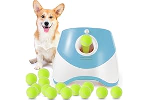 MEKAPLE Automatic Dog Ball Launcher, Dog Ball Thrower Machine with 10-30Ft 3 Launching Distance, Interactive Toys for Small Dogs Indoor & Outdoor with 15 Mini Tennis Balls (2 inch) -Blue