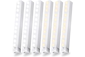 MSETGRD 6 Pack Motion Sensor Magnetic Under Cabinet Light,Rechargeable 2 Color Warm White Under Counter Light,8 Inch LED Closet for Bedroom Cupboard Stair