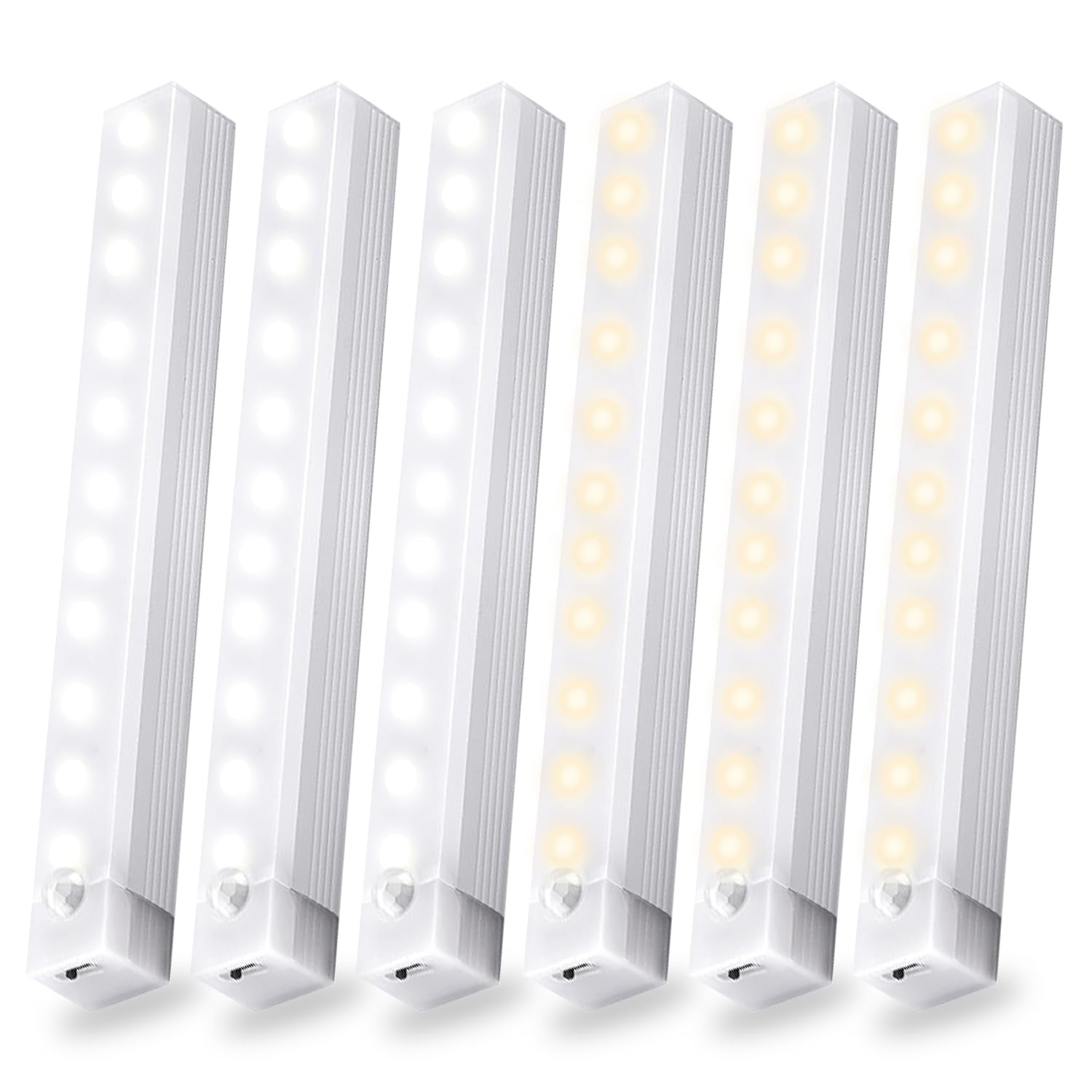 Photo 1 of 6 Pack Motion Sensor Under Cabinet Light, Magnetic Rechargeable Warm White 2 Color Under Counter Light, 8 Inch LED Closet for Stair Bedroom Cupboard