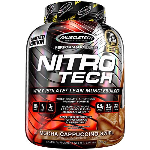 MuscleTech NitroTech Pure Whey Protein, 100% Whey Protein Powder, Whey Isolate and Whey Peptides, Mocha Cappuccino Swirl, 4 Pound
