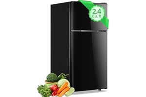 DEMULLER 2.4 Cu.ft Mini Fridge with Top Freezer Apartment Size Dual Door Compact Refrigerator for Personal Use Small Fridge with Egg tray, 7 Temperature Control For Dorm, Black