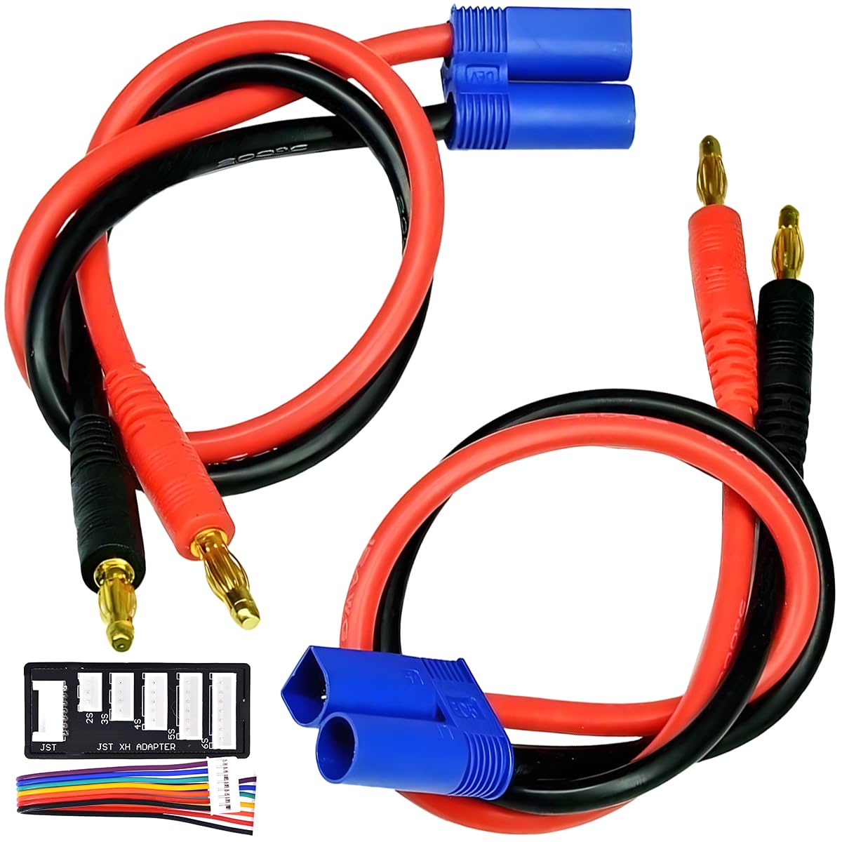 ZHUROUPU 2Pcs EC5 Male to Banana Plug Battery Charging Cable, 14AWG EC5 Connector to 4.0mm Banana Plugs 30cm/11.8in Silicone Cable for RC Lipo Battery Helicopter Quadcopter with 2S-6S JST-XH Charger โ image 1