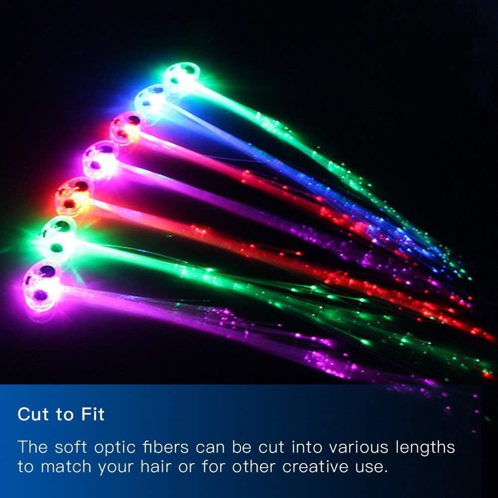 Novelty Place [Party Stars] 14 inch LED Light-Up Optic Fiber Hair Extension with Barrette Party Light Set - Alternating Multicolors (12 Pack): Toys & Games
