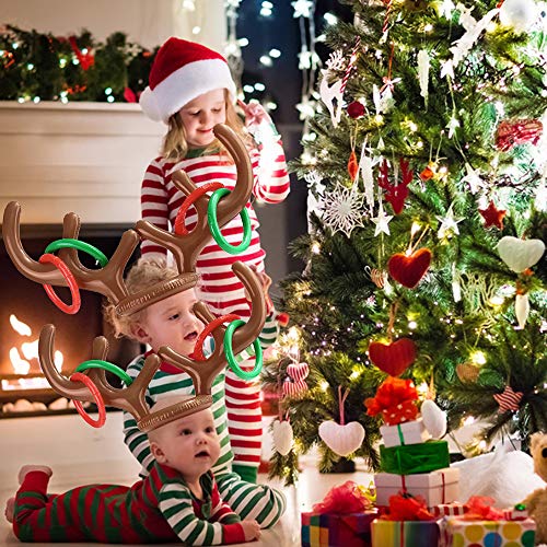 2+12 Inflatable Reindeer Antler Ring Toss Game Christmas Party Games 14pcs for Kids Christmas Party Favors & Christmas Games[2 Antlers+12 Rings] - Thumbnail 4