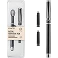 AIHAO Refillable Fountain Pen, Fine Point, Metal Fountain Pen with Gift Box, Black Ink, 2 Ink Cartridges in one Set, Pearl Black Metal Pen.Fountain Pens for Writing