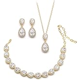 UDYLGOON Elegant Bridal Jewelry Set for Bride Bridesmaid Wedding Prom Teardrop Necklace Earrings Bracelet Set