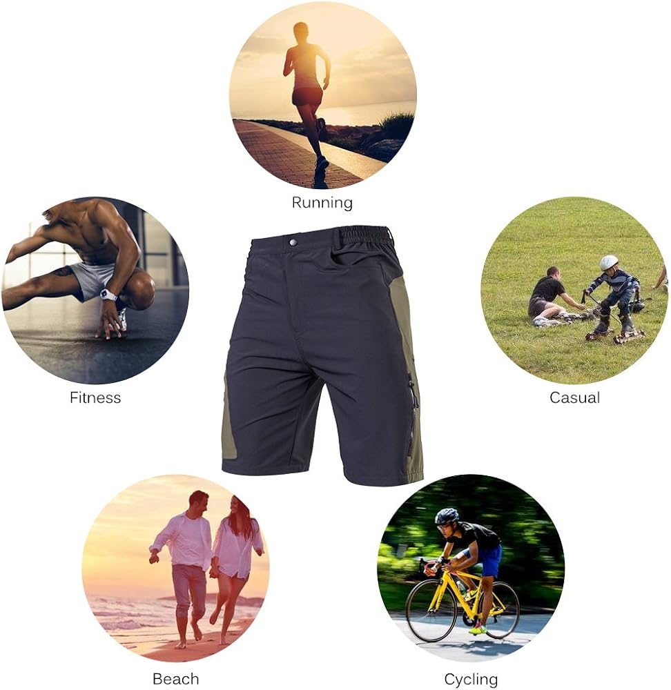 TOMSHOO Men's Baggy Cycling Shorts Breathable Loose-Fit Outdoor Sports MTB Cycling Running Shorts: Clothing