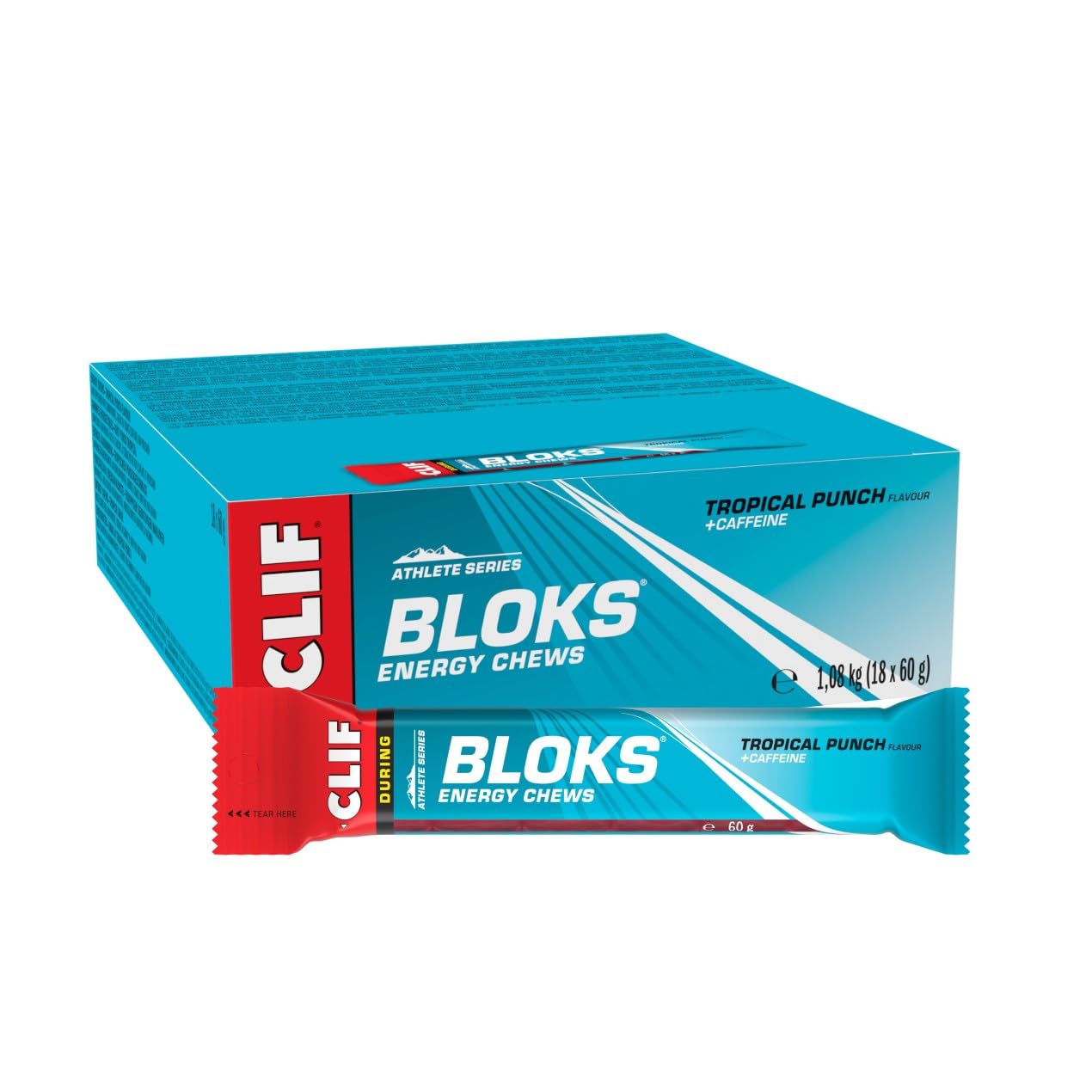 CLIF BLOKS Energy Chews | Tropical Punch | Plant Based |Quick Energy for Running, Cycling & Marathon Training | Endurance Workout Snack | 18 x 60 g