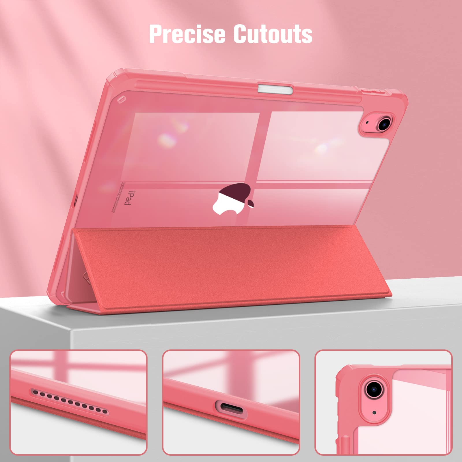 Fintie Hybrid Slim Case for iPad (A16) 11th Generation 11 Inch (2025), iPad 10th Generation 10.9 Inch (2022) - Shockproof Cover with Clear Transparent Back Shell & Pencil Holder, Pink