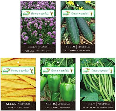 ONCROP Baby Corn, Capsicum, Oregano, Chives and Cucumber Seeds (White, 29.5 Grams, Combo of 5)