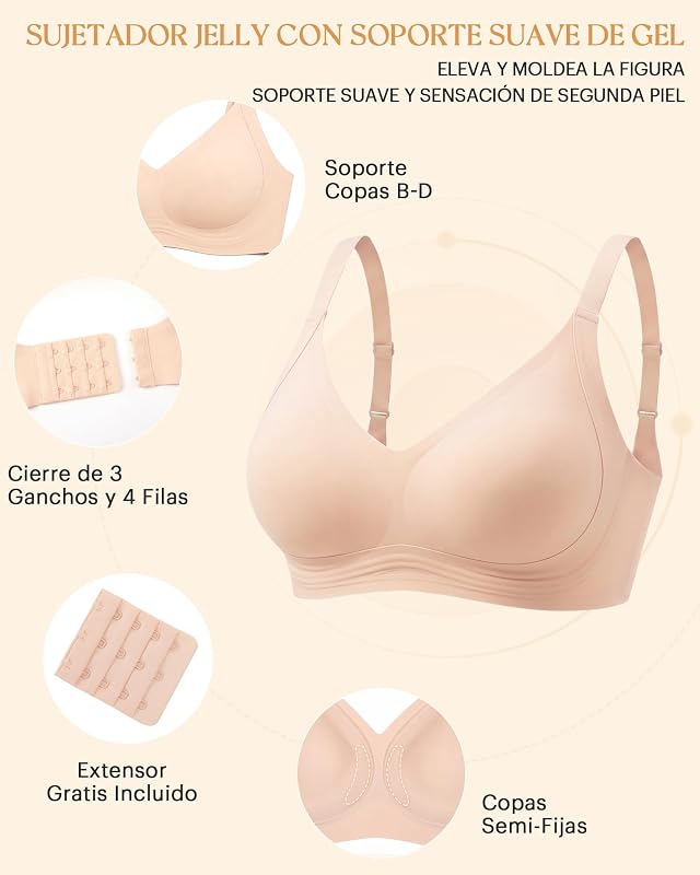 Sujetador Escote Profundo Delantero Cómodo Sujetador Soft Sujetador Diario Albaricoque M
