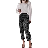 Generic Sequin Joggers for Women Casual Drawstring Elastic Sparkle Glitter High Waist Pencil Pants Trousers Clubwear Pants