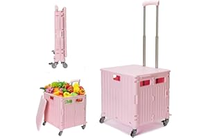 Foldable Utility Cart with Lid Folding Portable Rolling Crate Heavy Duty Collapsible Basket with Handle, Folding Shopping car