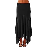 Hafailia Flowy Maxi Skirts for Women 2026 - Casual Low Rise Elastic Waist Long Mesh Asymmetrical Skirt