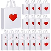 Wesnoy 48 Pcs Valentine's Day Plastic Shopping Bags Bulk 10 x 13'' Large Gift Bags with Handle Valentines Gift Bag Heart Reusable Shopping Bag for Galentines Valentine Party Supplies (Red)