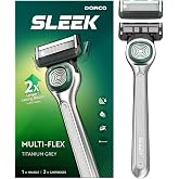 DORCO SLEEK 6-Blade Shaving Razor for Men, 1 Handle + 2 Refills | Flexible Head for Close Shave, Patented Thin Blades for Smooth Shave, Easy to Rinse, Protective Guards for Sensitive Skin
