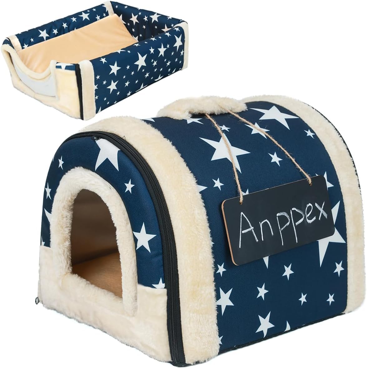 Photo 1 of ANPPEX Dog House Indoor,2 in 1 Washable Covered Dog Bed,Insulated Igloo Dog House,S Size Dog Cave for Puppies,Cats and Small Animals,Blue